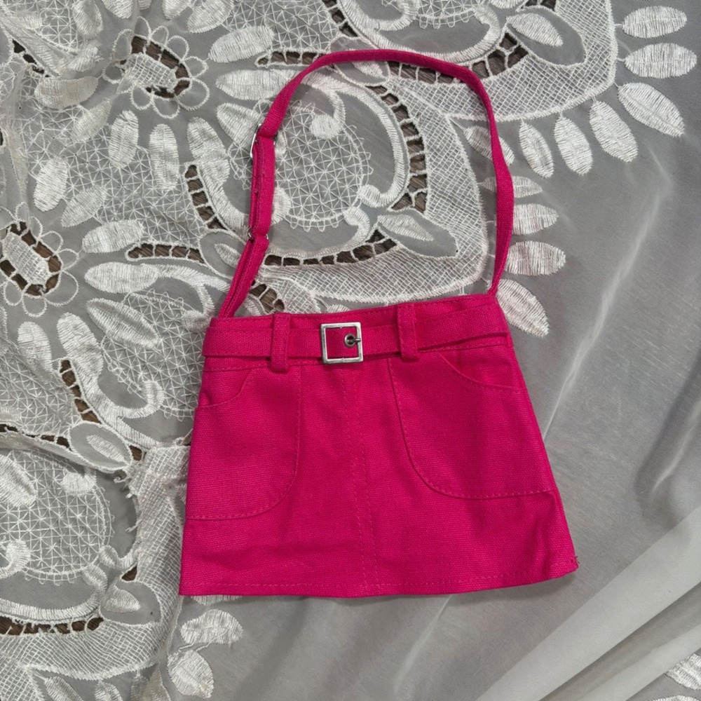 Hot Pink Canvas Skirt Shaped Novelty Shoulder Bag Y2K Style Mini Purse